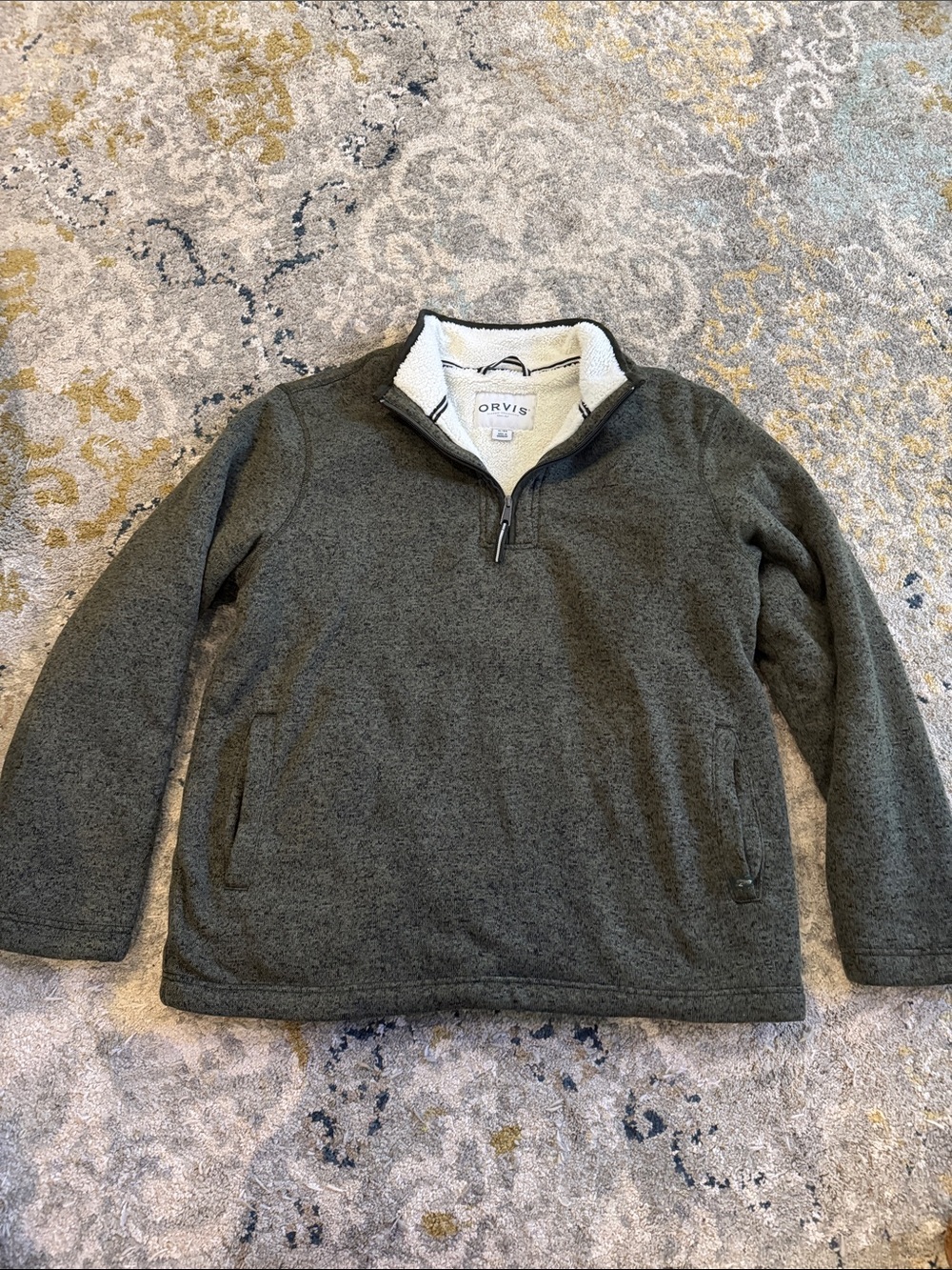 Orvis Men's Olive Green Sherpa-Lined Half-Zip Sweater